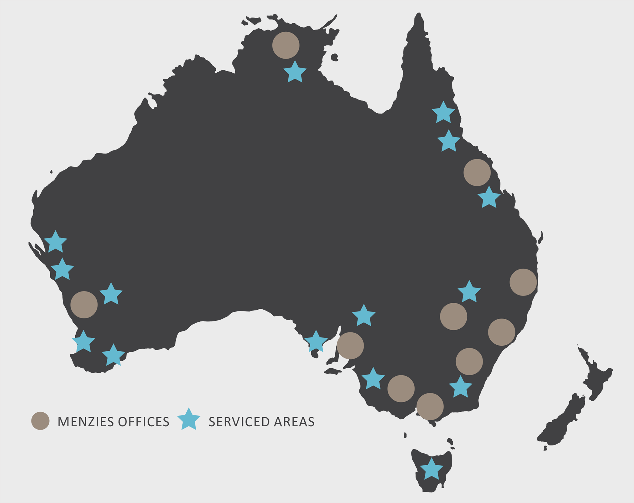 Map of Australia showing regions that Menzies service